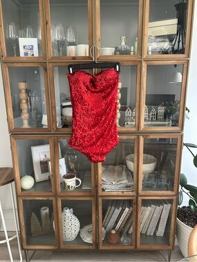 Red Sequin Strapless Bodysuit